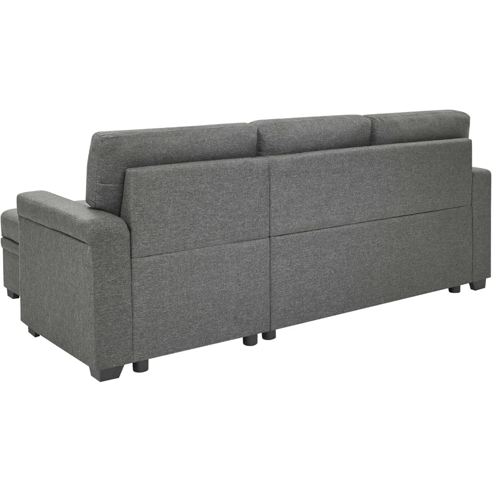 أريكة مقطعية حديثة على شكل حرف L باللون الرمادي مع كرسي قابل للعكس وتخزين وسرير نوم قابل للسحب لغرف المعيشة والشقق