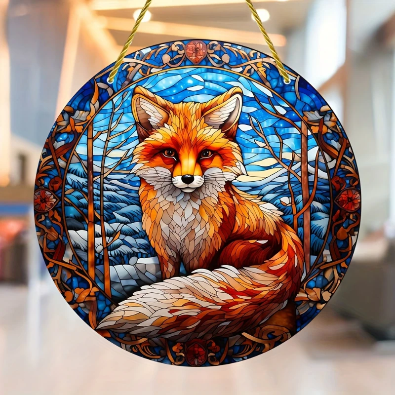 Fox Pattern Suncatchers Stained Window Hanging Colorful Suncatcher for Indoor Home Bedroom Decor Gifts for Christmas Anniversary