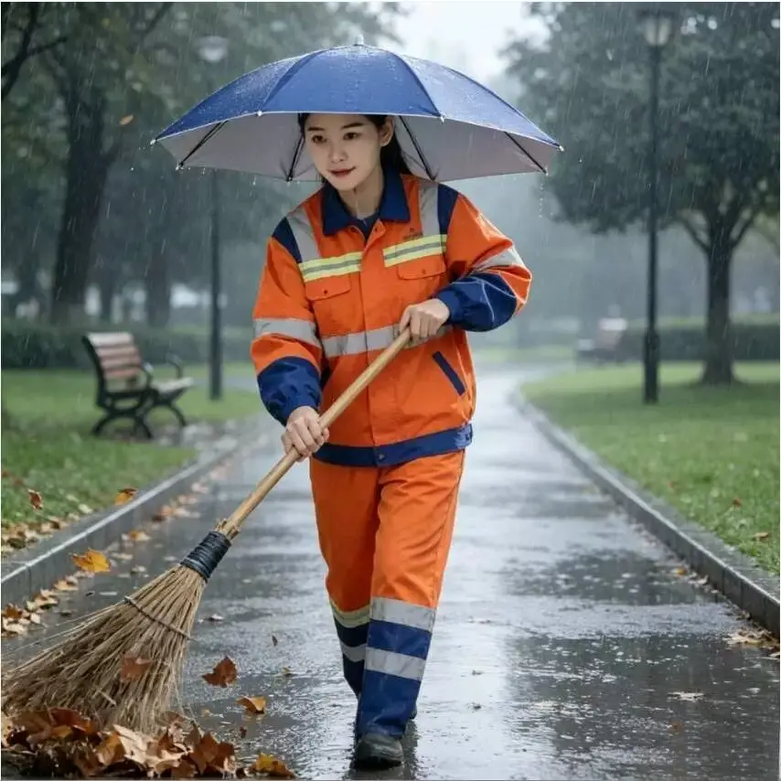 Outdoor Umbrella Hat Sunshade Cap Spring Autumn Summer Clean Worker Special Use Headwear Dustpan And Broom Holder Rainproof