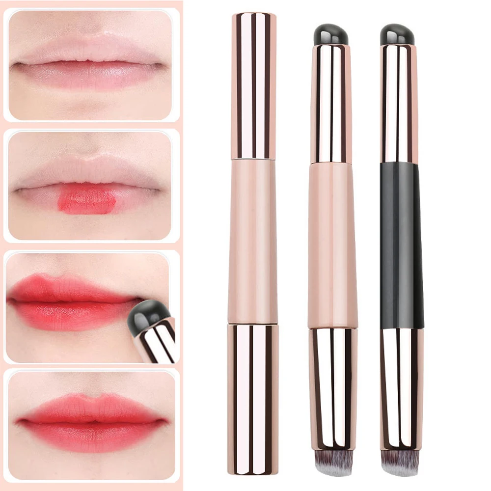 Pincel de labios de silicona de 2 cabezales con tapa, aplicador de lápiz labial de piel suave, herramienta de maquillaje, bálsamo labial multifuncional, brillo de labios, pinceles correctores