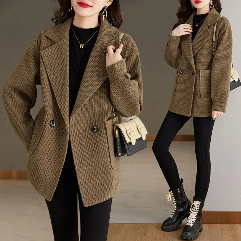 2024 Haute Couture Winter New Fashionable Temperament Women's Casual Slimming Suit Medium Length Coat Solid Color Commuting WLF