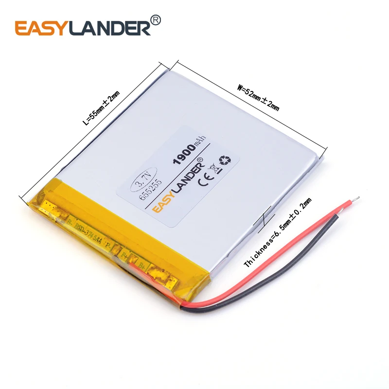 3.7 فولت 1900 مللي أمبير 655255   بطارية ليثيوم أيون ليثيوم بوليمر قابلة لإعادة الشحن لـ Mp3 MP4 MP5 GPS PSP بلوتوث المحمول