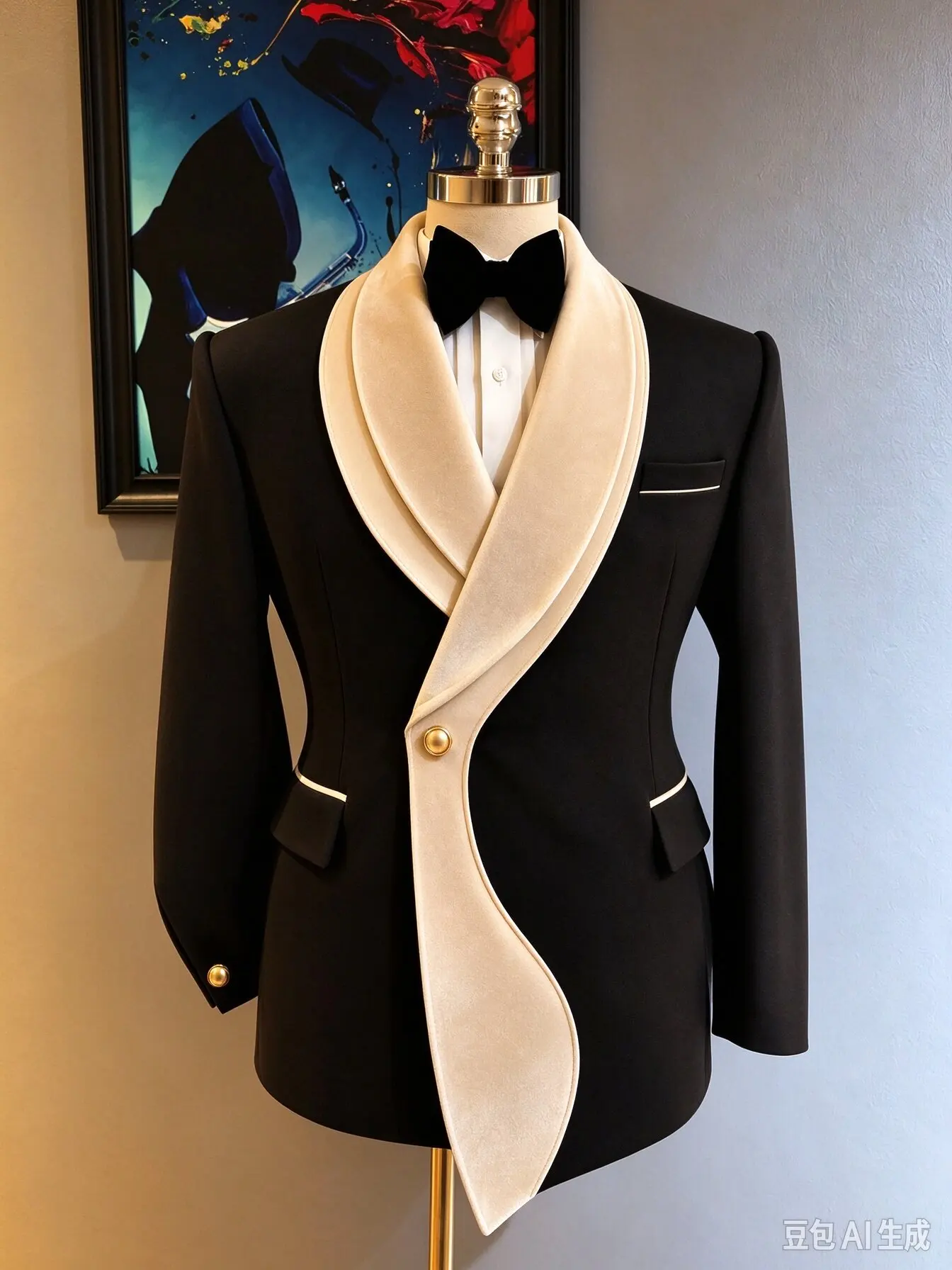 Men Tuxedo Jacket Unique Curved Cream Shawl Lapel Black Blazer Luxury Wedding Groom Suit Jacket Slim Fit Only Coat Customized