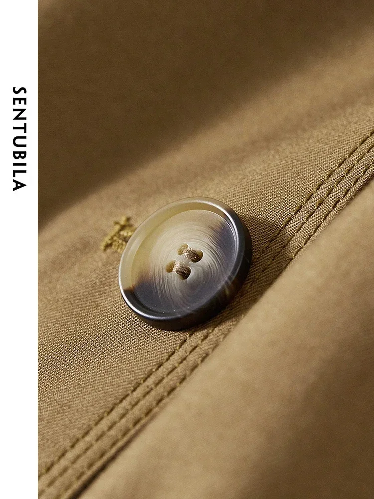 SENTUBILA Double-breasted Belted Trench Coats Women 2025 Spring Autumn England Style Commute Mid-length Loose Coat 151F80080X