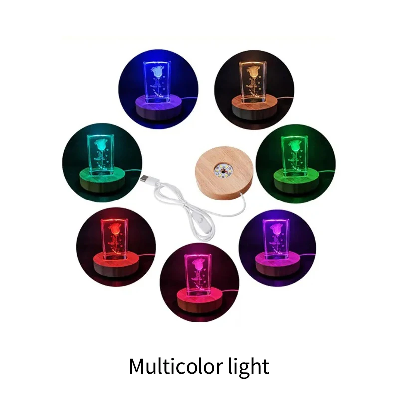 Wooden LED Light Dispaly Base Crystal Glass Resin Art Ornament Wooden Night Lamp Base LED Light Rotating Display Stand 6cm