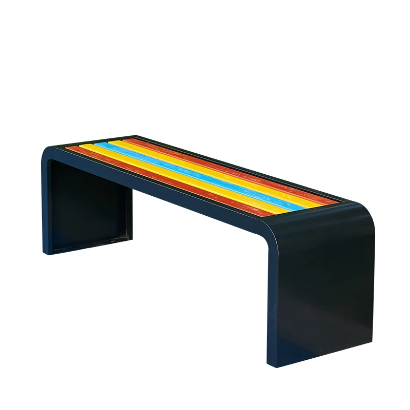 

*Outdoor Wood-Plastic Park Benches with Ironwork Long Rest Chairs for Public Gardens Courtyards Squares and Open-Air Spaces