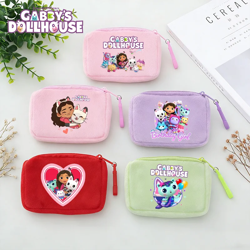 

Кошелек для монет Gabby Dollhouse с мультяшным принтом, на молнии, повседневный, розовый, мини-сумка для наушников, милый подарок для девочек на день рождения