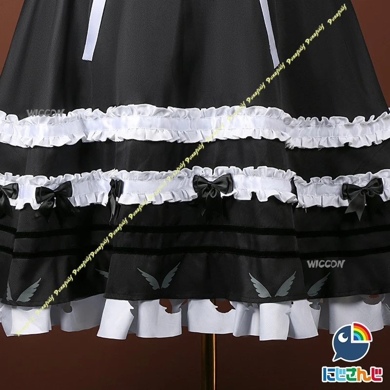 NIJISANJI أزياء تنكرية قاناي فستان خادمة لطيف أسود أبيض بأكمام طويلة ملحقات المئزر ربطة القفازات ربطة العنق عيد الميلاد والهالوين