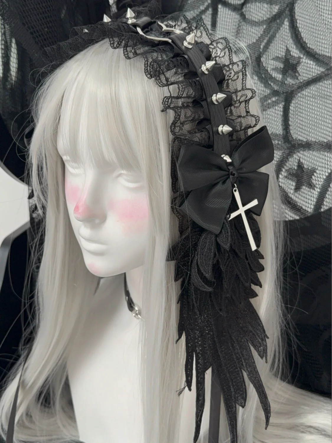Original Dark Angel Wing With Riveted Bowknot Cross Elegant Y2K Girl Goth Lolita Punk Hairpin Harajuku Women Hair Accessories