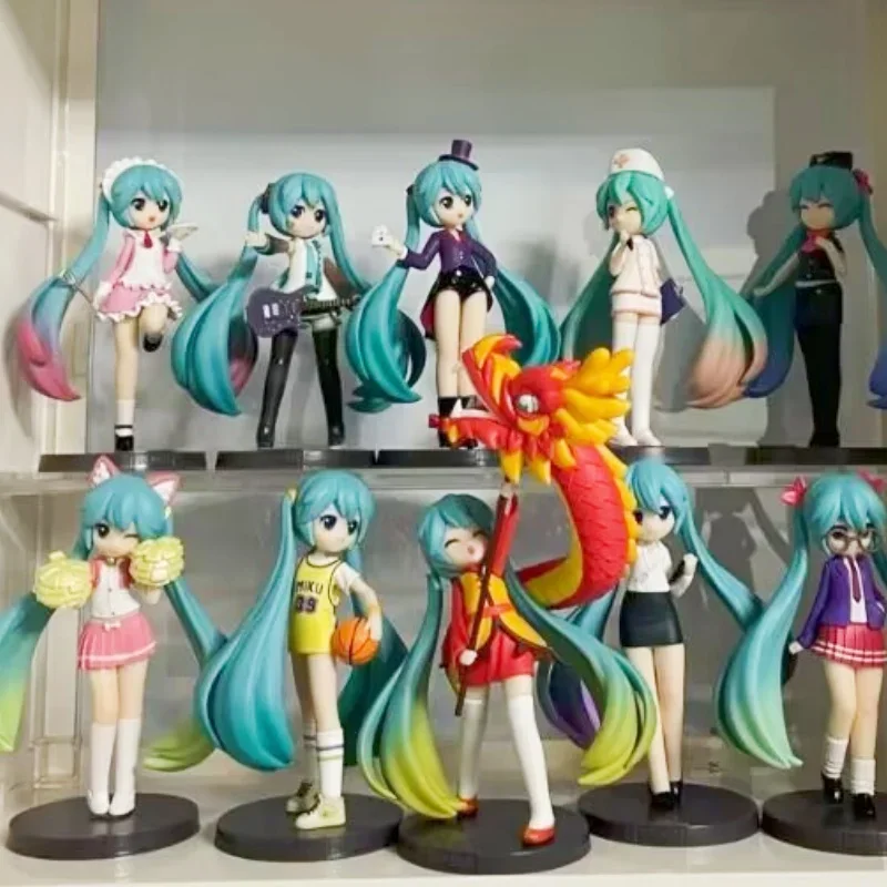 Bandai-Desenho Anime Hatsune Miku, Série de Modelos, Cena de Carreira, Decoração Genuína em PVC, Brinquedos Presente, 10cm-14cm