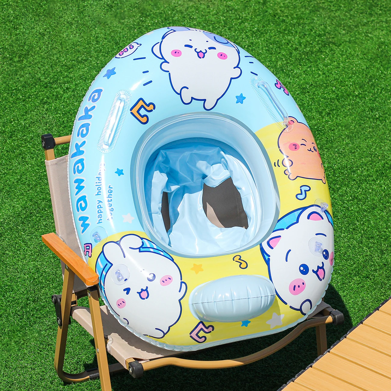 Flutuador de piscina com assento de dossel reforçado, 1 peça com anel de natação inflável vibratório – flutuadores de braço para crianças e adultos para brincar aquático seguro