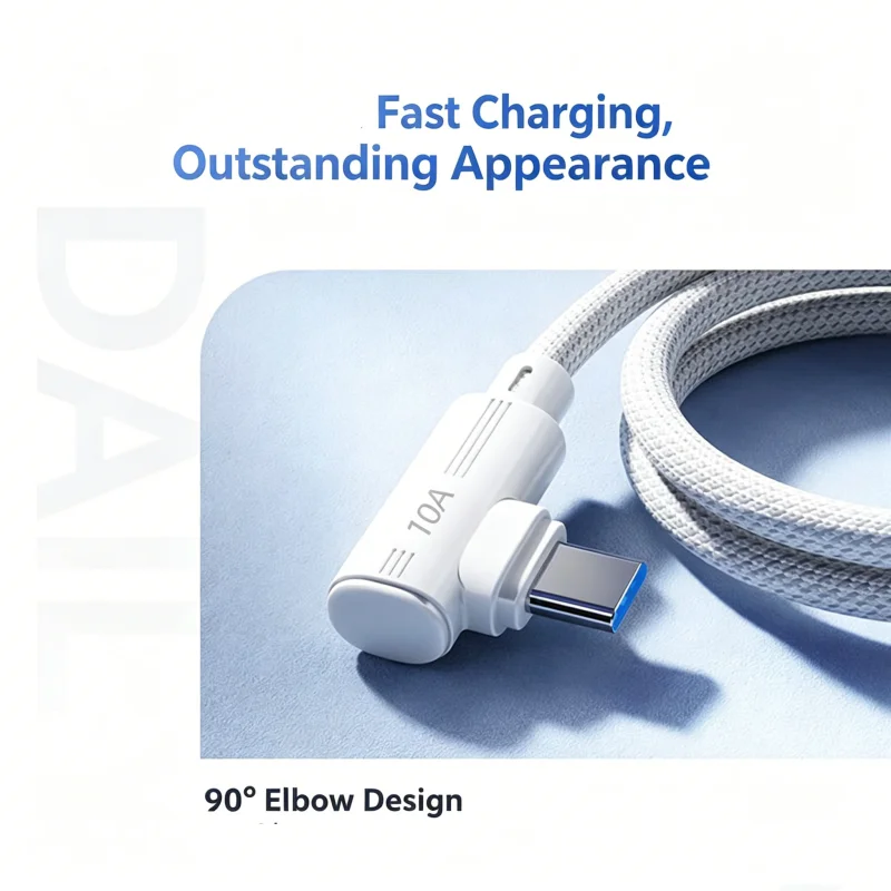 Nylon Braided Right Angle USB-C Cable 10A Super Fast Flash Charging 90 Degree Elbow Design Game Charging Cord 1M 2M 3M