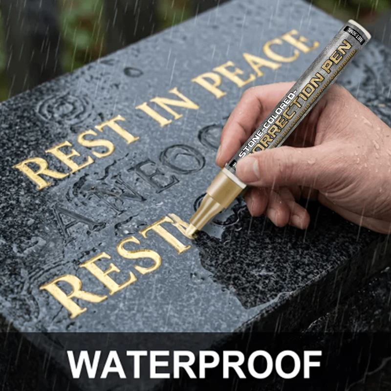 Golden Tombstone Marker Pen |   Restores Faded Text on Tombstones and Granite Surfaces, Weather-Resistant, Quick-Drying Oil-Based Fine Tip Pen for Cemetery Maintenance and Marble Tile Color Restoration, Designed Specifically for Cemetery Maintenance and Inscription Repair.
