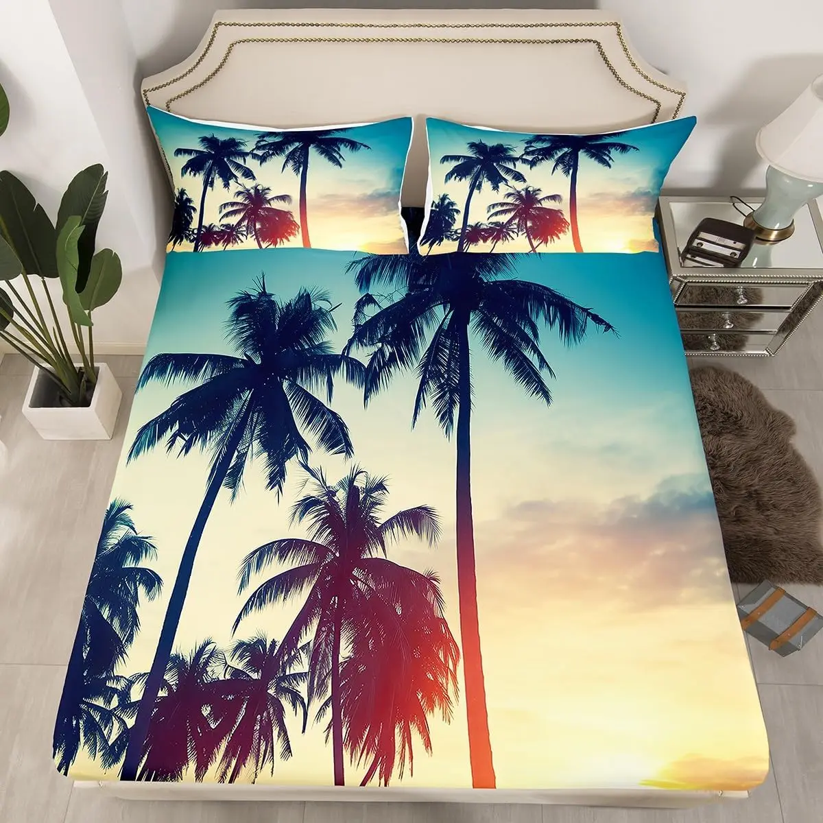 Seashell Fitted Sheet with Deep Pocket Beach Sheet Set for Boys Girls Ocean Sea Bed Sheets Set Coastal Nature Pattern Bed Cover