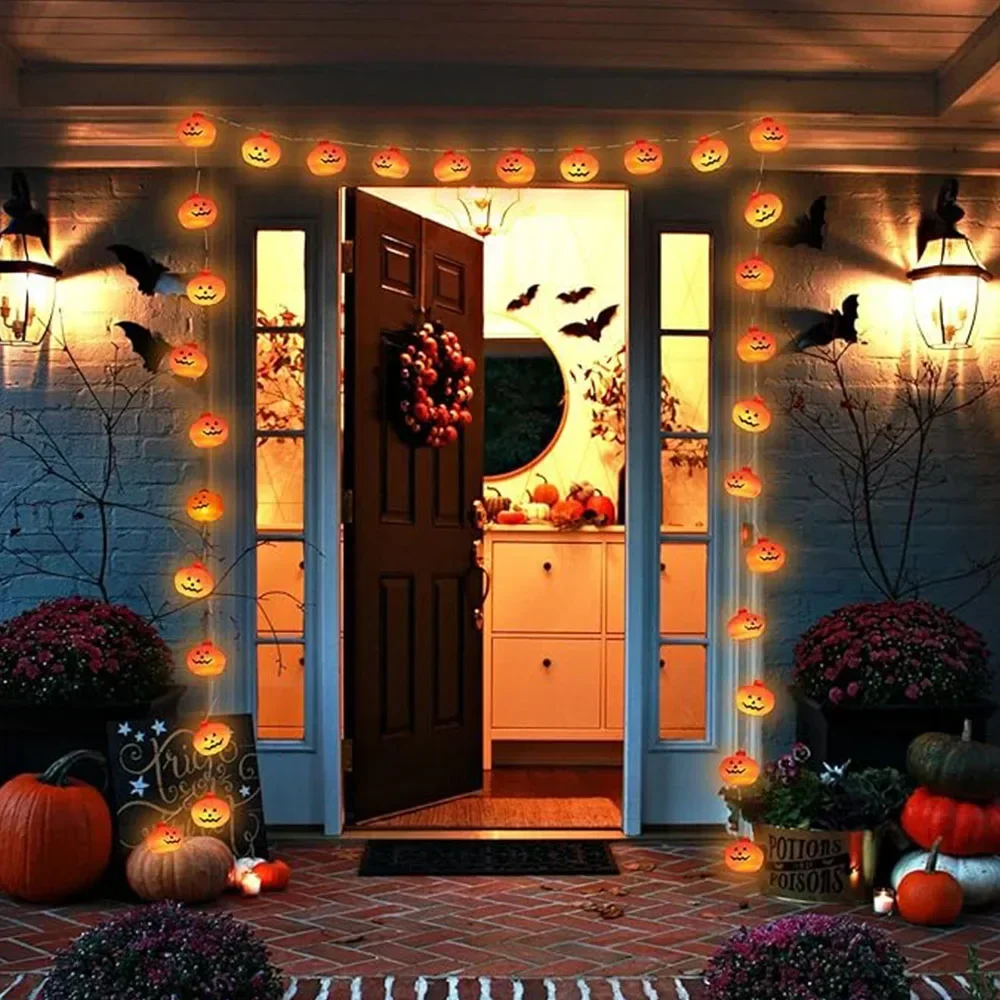 Luz ambiental de Halloween, cadena de luces de calabaza alimentadas por batería, 10/20 lámparas LED 3D, decoraciones para festivales de salas de fiestas al aire libre y interiores