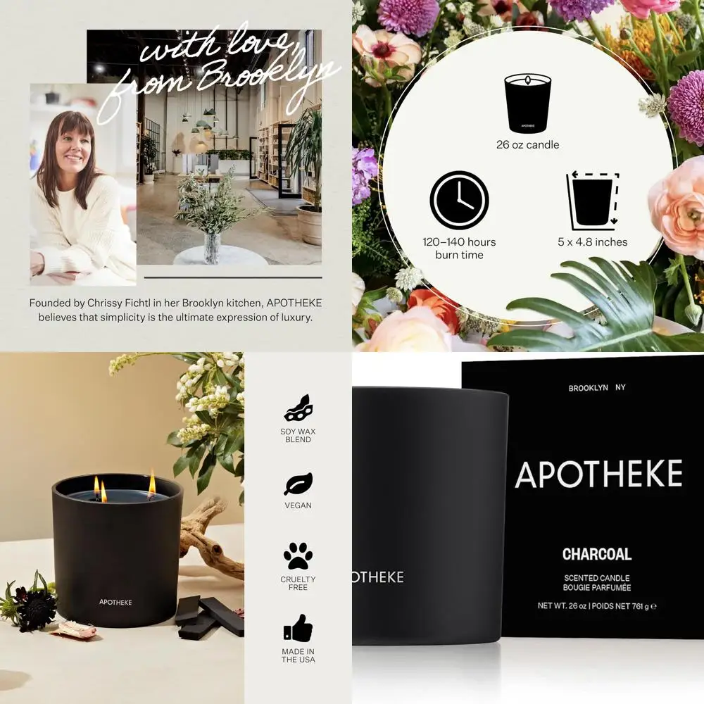 

3-Wick Scented Candles for Home, Charcoal - 26 oz Soy Wax Jar Candle Gift for Women - Long-Lasting Fragrance with Perfume-Grade