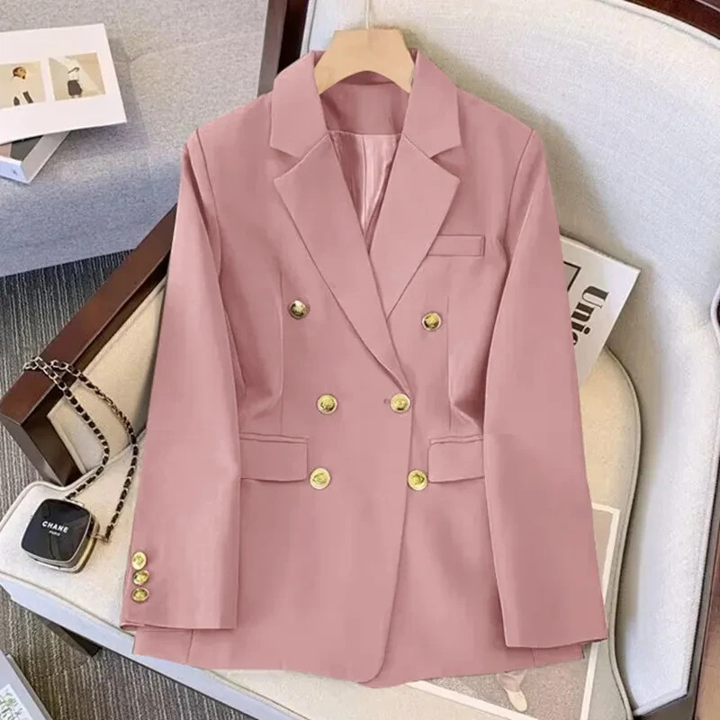 Autumn Women Solid Formal Blazer Coat Female Long Sleeve Double Breasted Jacket Office Ladies Work Wear Blazer Female Outerwear