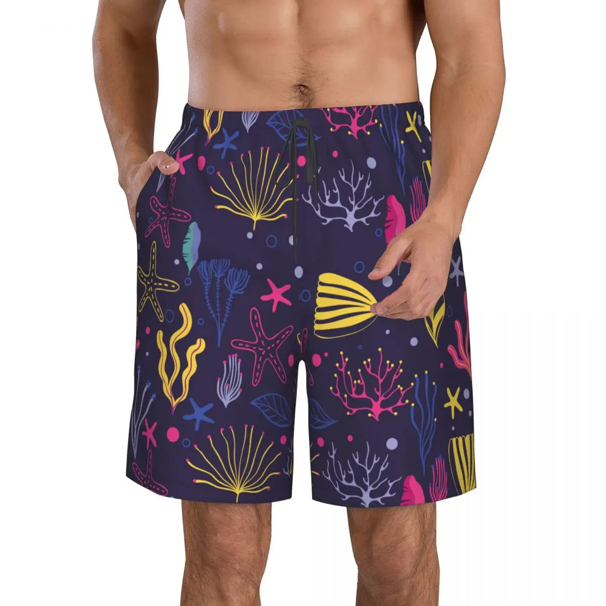 Mens Swimming Shorts Swimwear Dark Coral Pattern Men Trunks Swimsuit Beach Wear Boardshorts