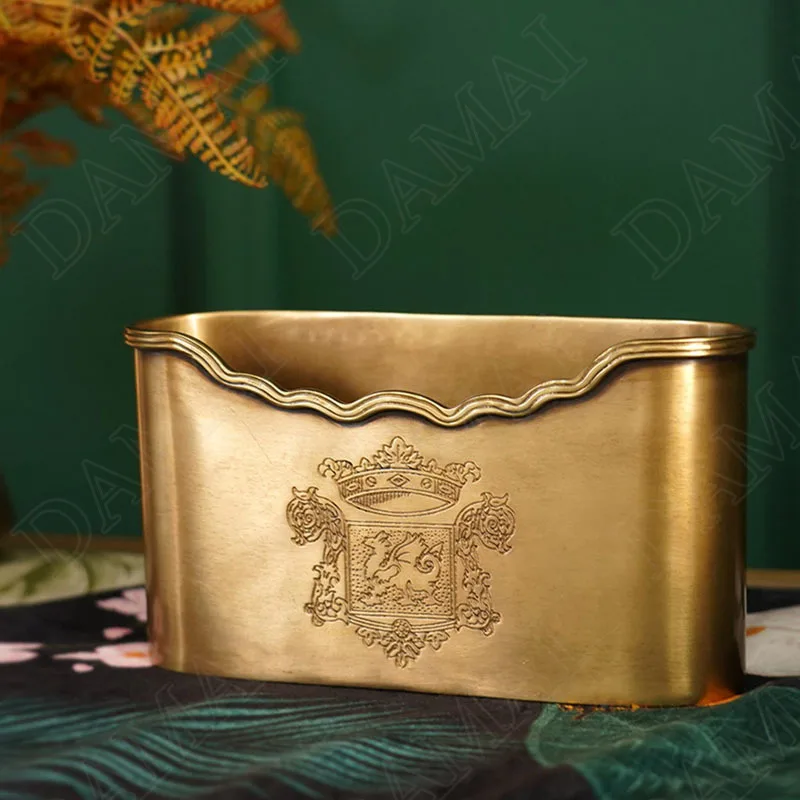 Retro Brass Tissue Box Creativity Relief Decorative Restaurant Napkin Holder Hotel Front Desk Tissues Organizer Home Decoration