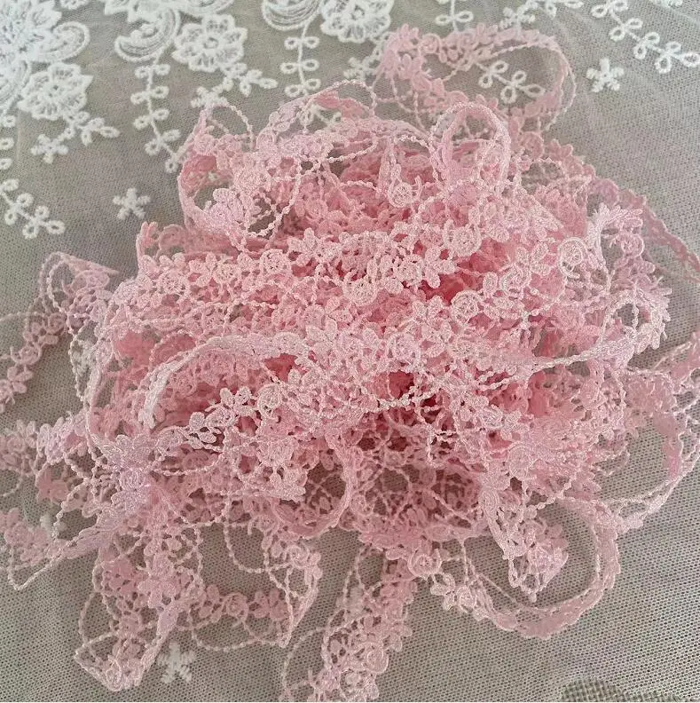 5 Meters Pink Embroidered Lace Ribbon Water Soluble Lace Fabric DIY Garment Accessories Lace Trim Sewing Craft 2cm