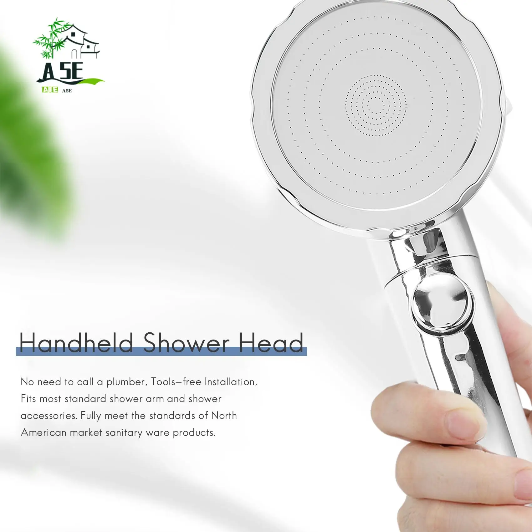 

A05E-Ручная насадка для душа, хромированная насадка высокого давления, 3 настройки Spary с переключателем ВКЛ/ВЫКЛ, экономия воды, регулируемый роскошный спа-детектор