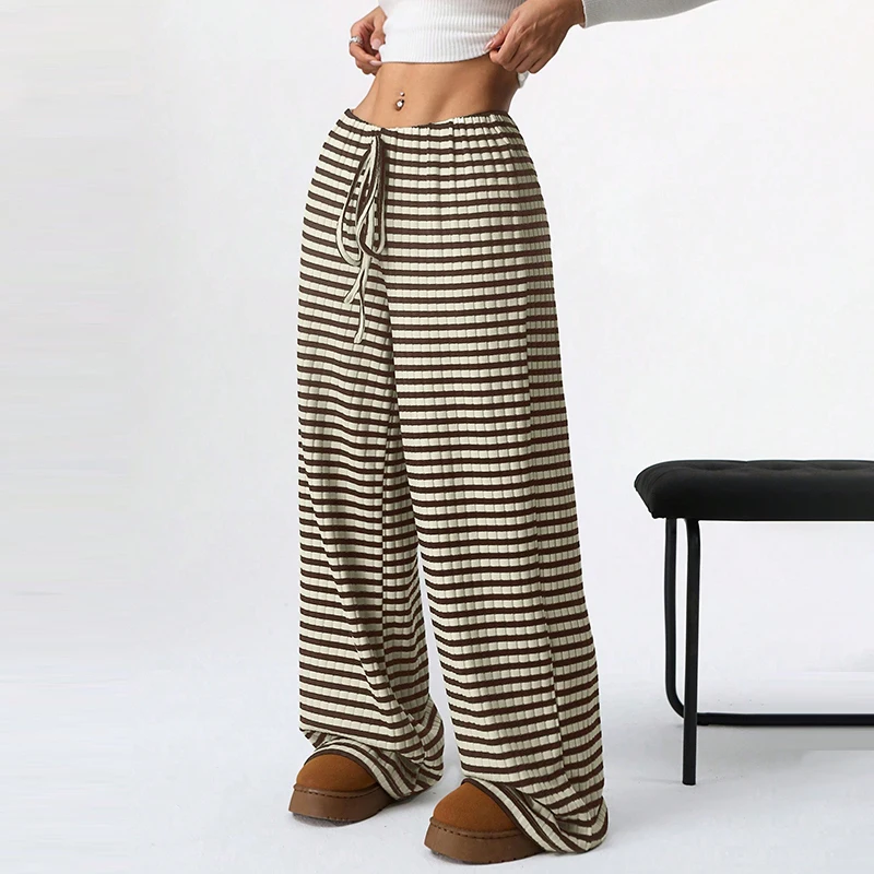 Women Casual Loose Pants Elastic Waist Drawstring Wide Leg Pants Leggings Autumn Home Wear Pajama Pants