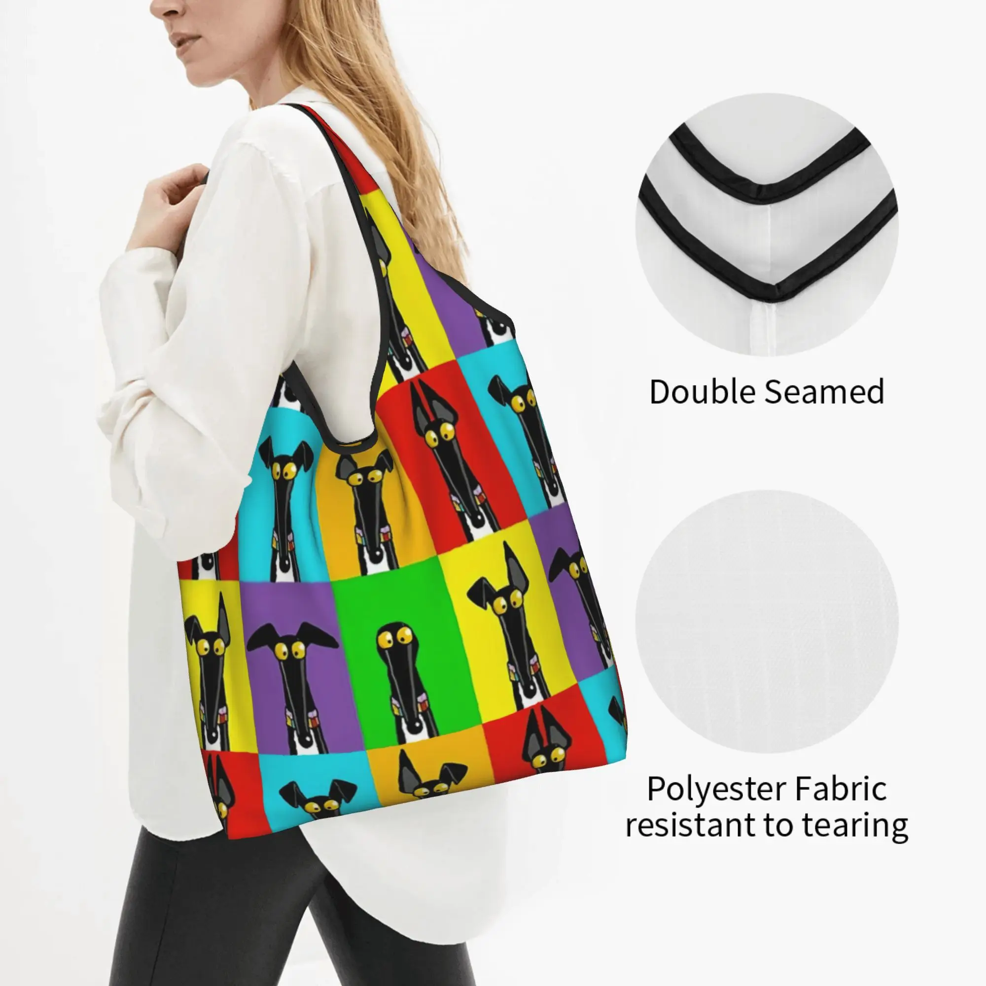 Reusable Greyhound Semaphore Whippet Sighthound Dog  Shopping Bag Women Tote Bag Portable Color  Groceries Shopper Bags