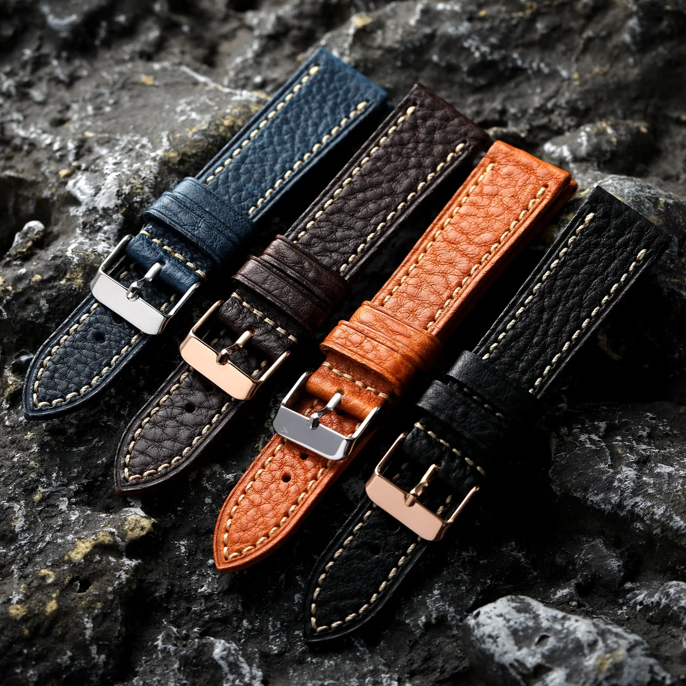 Handgefertigtes MBOX Tuscany-Lederarmband, 18 20 22 mm weiches Lederarmband, Retro-Stil, schwarzbraun-blaues Uhrenarmband