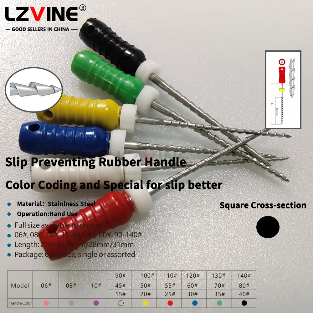 6Pcs/Pack 06# 08# Dental Stainless Steel Hand Use H-Files 31/25mm Endodontic Root Canal Files Dentist Tools K Reamer Files 15-40
