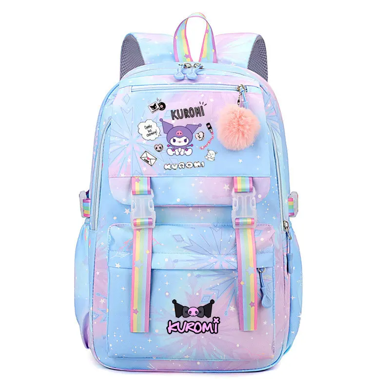 MINISO-Sac à Dos d'École Kawaii Kuromi pour Fille, Cartable Mignon pour Adolescente, Grand Cartable de Voyage pour Femme