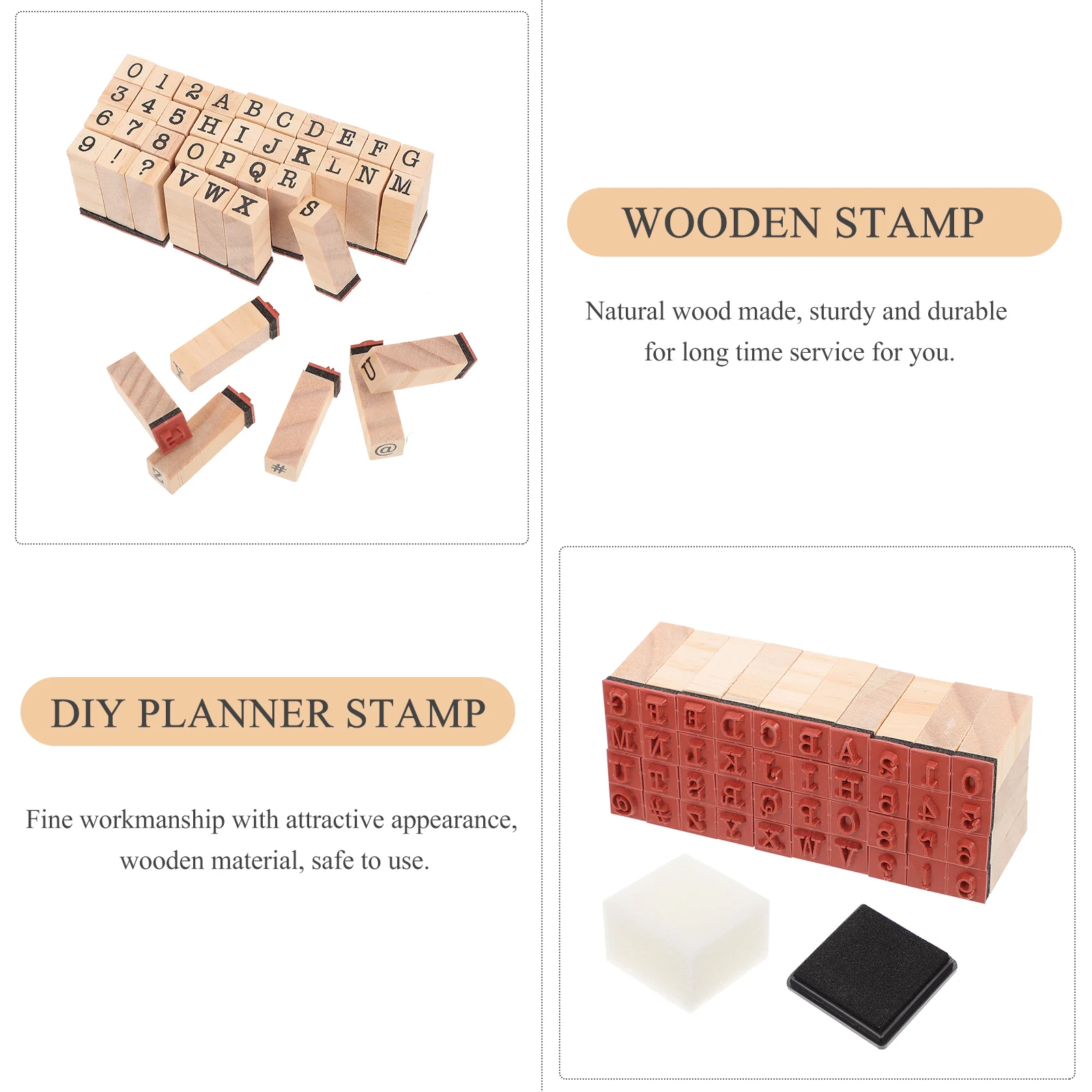 

Wooden Stamp Alphabet Number DIY Craft Planner Seal Scrapbook Greeting Cards Envelopes Sturdy Multi Surface Use H held Natural