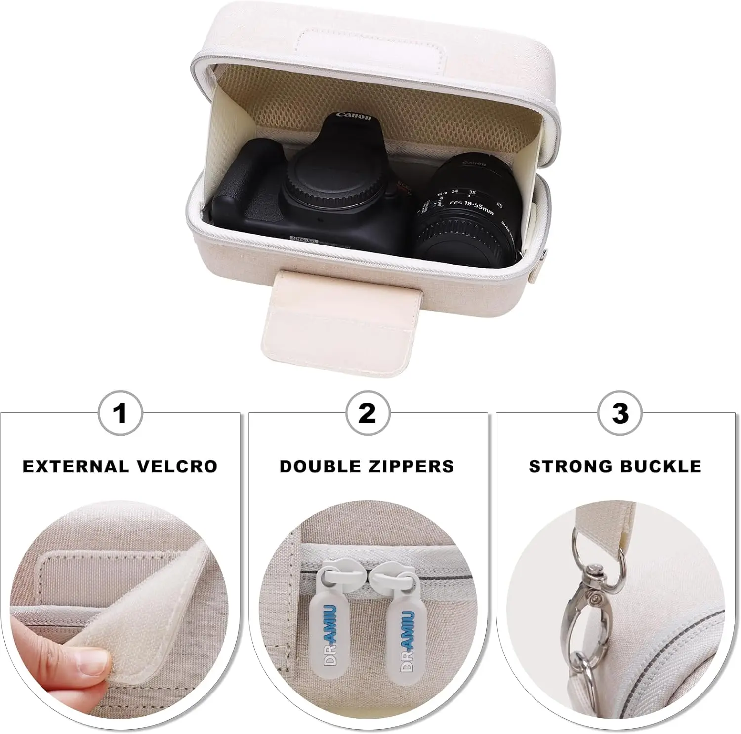 حافظة كاميرا Canon EOS Rebel T7، R100، R50، R6 Mark II، 5D Mark IV، R7 مع حزام كتف، بيج #3