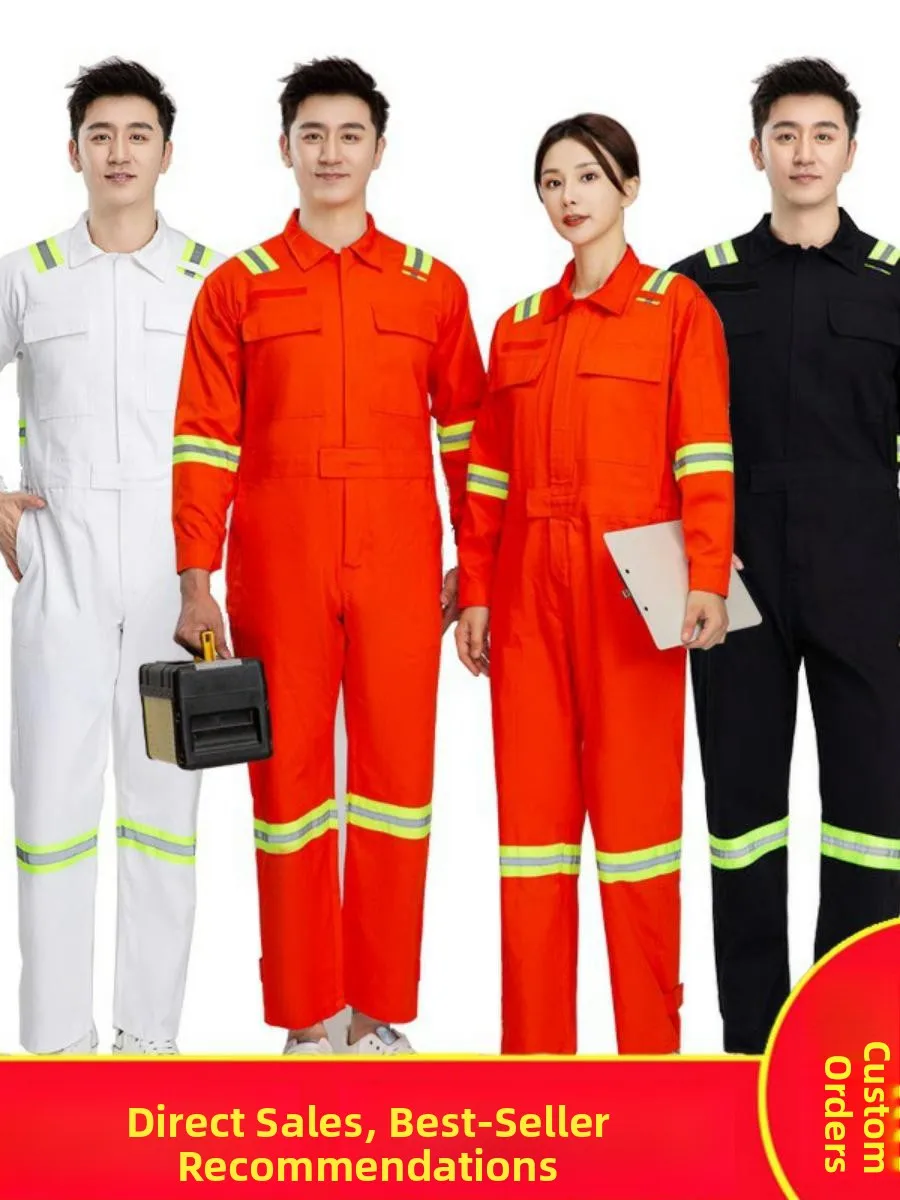 

Рабочий комбинезон из чистого хлопка с длинными рукавами, прочный, для сварки и механического ремонта, со светоотражающими полосами.