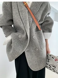 SuperAen Double-sided Cashmere Coat Long Wool Thickened Suit Style Thickened Loose Wool Jacket Coat for Women