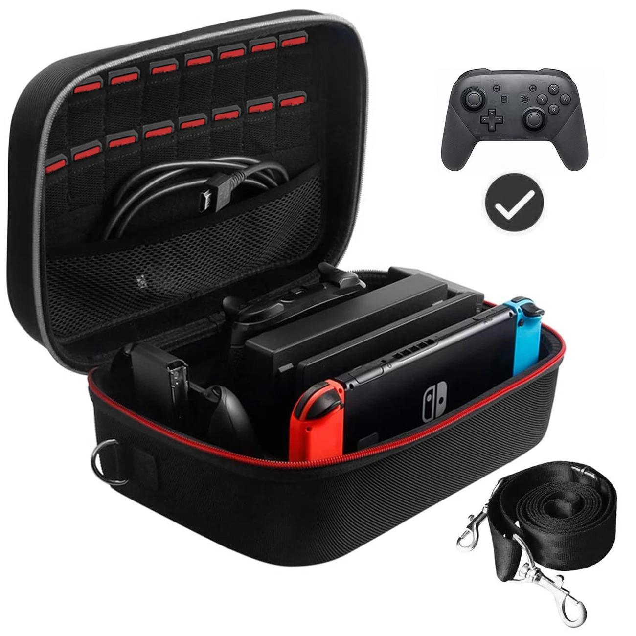 

Black Deluxe Travel Case for Nintendo Switch & Switch OLED - Durable, Spacious Bag for Console, Dock, Joy-Cons, Accessories