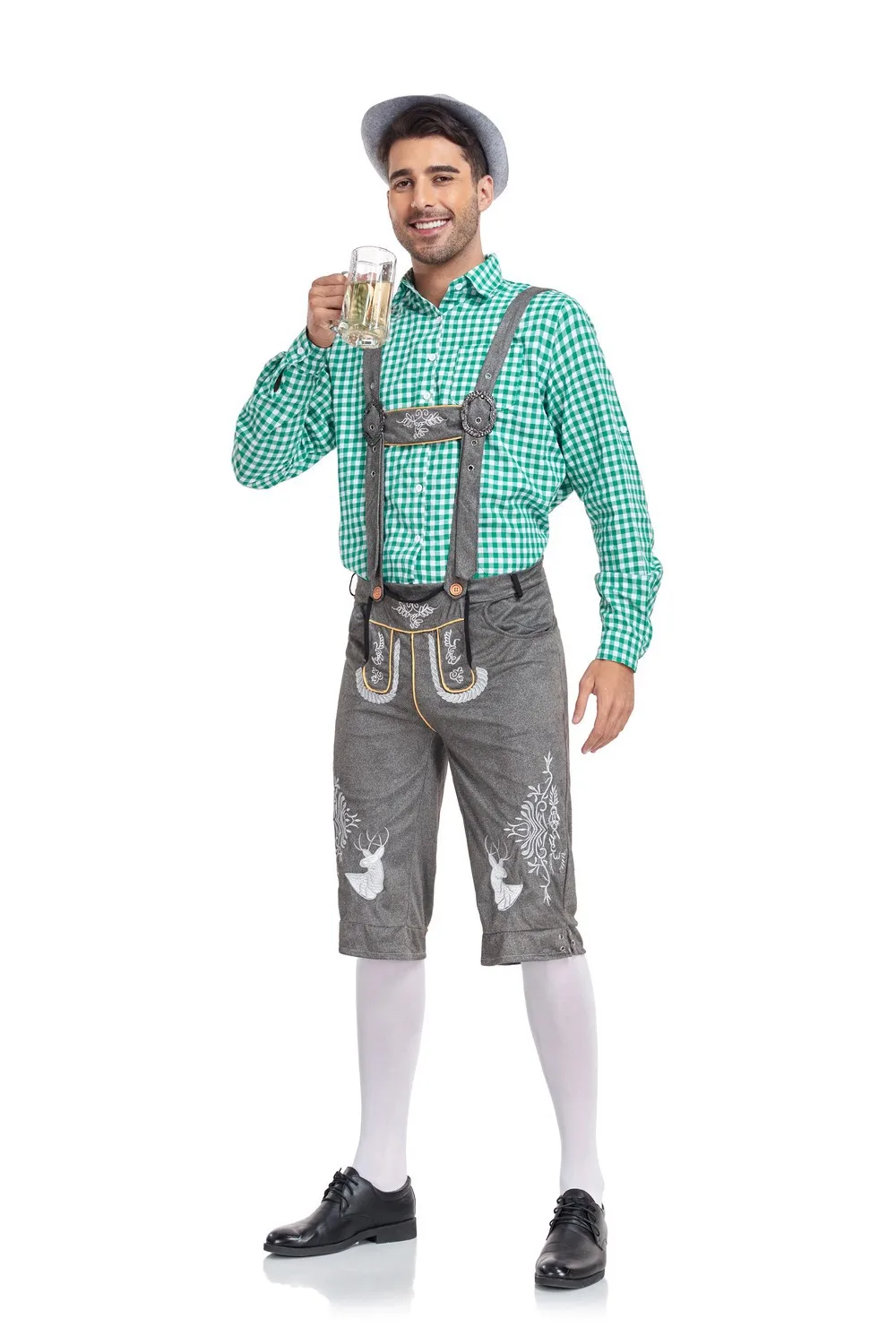 Robe de bière traditionnelle allemande Oktoberfest pour homme, chemise à carreaux, bretelles trempées