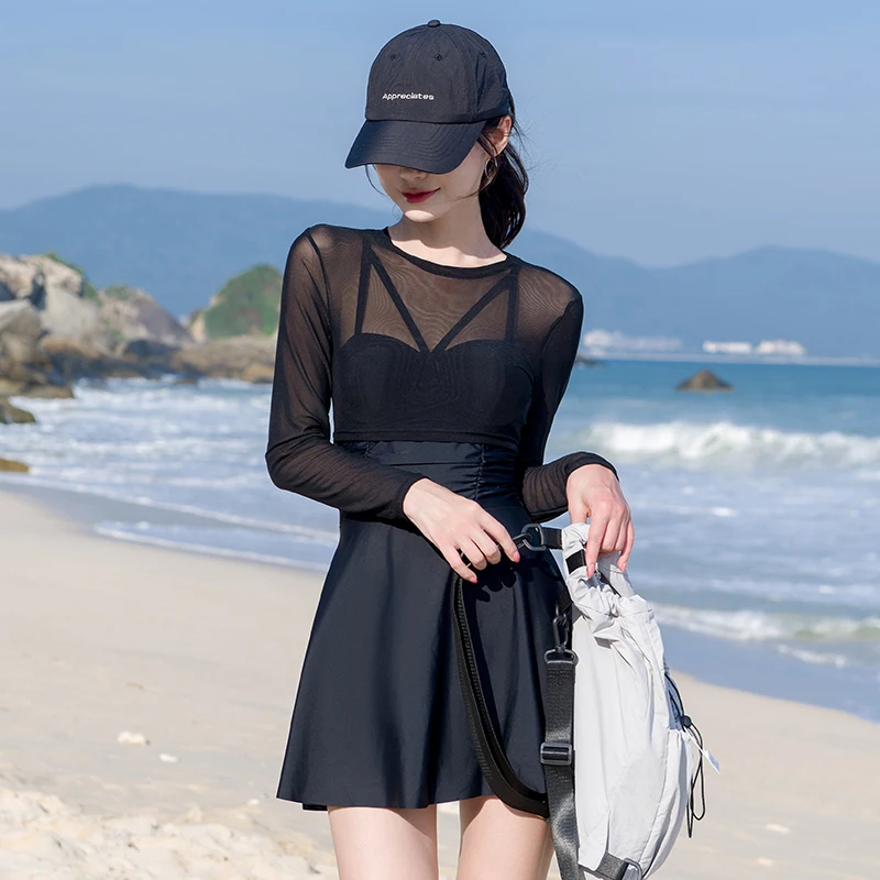 

Women's New Sle Swimsuit High Waist Cover up Long Sve Dr Slimming Flattering plus Size Beachwear