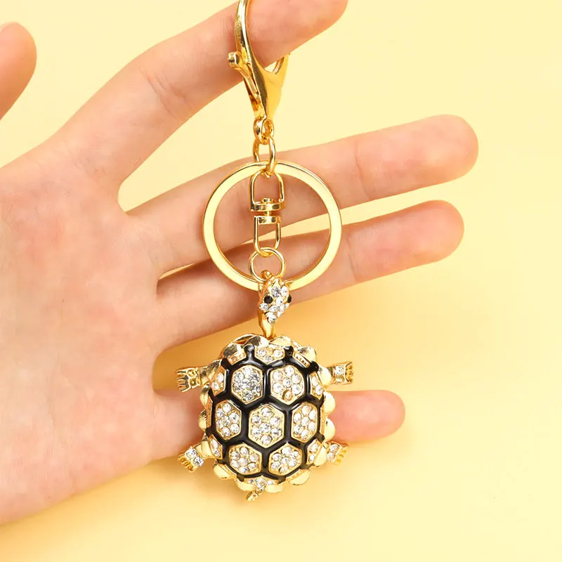 Sea Style Rhinestones Inlaid Turtle Enamel Keychain Animal Styling Crafts Key Ring Car Interior Bag Pendant Creative Gifts