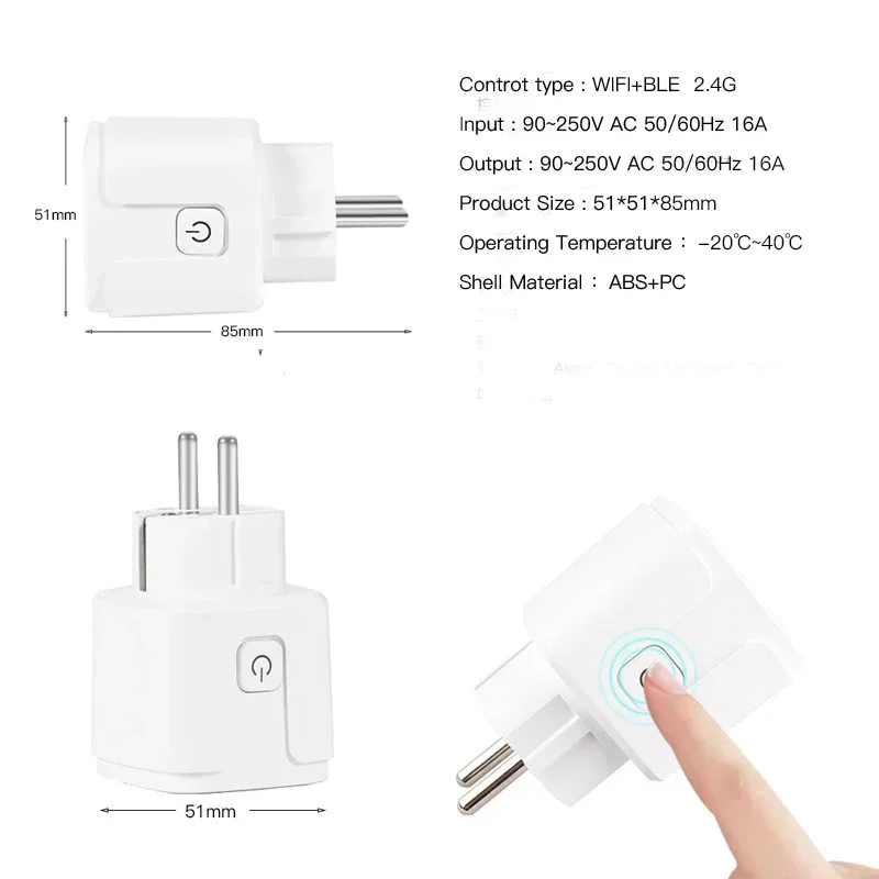 Matter 16A Wifi Smart Plug Power Outlet Socket Power Monitor EU/France Plug Home Appliance Outlet Work with Homekit Alexa Google