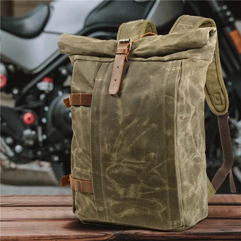 

Retro Oil Wax Canvas Backpack Outdoor Leisure Mountain Climbing Double Shoulder Bag for Men And Women with Large Capacity