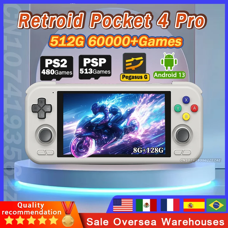 

Retroid Pocket 4 Pro Handheld Game Console 4.7Inch Touch Screen 8G+128G Android 13 WiFi 6.0 Bluetooth 5.2 PSP PS2 Games