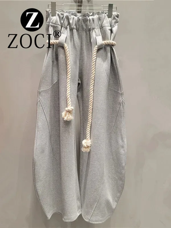 

[ZOCI] 2024 Autumn New Design Personalized Girl Woven Hemp Rope Belt Loose Wide Leg Casual Lantern Pants