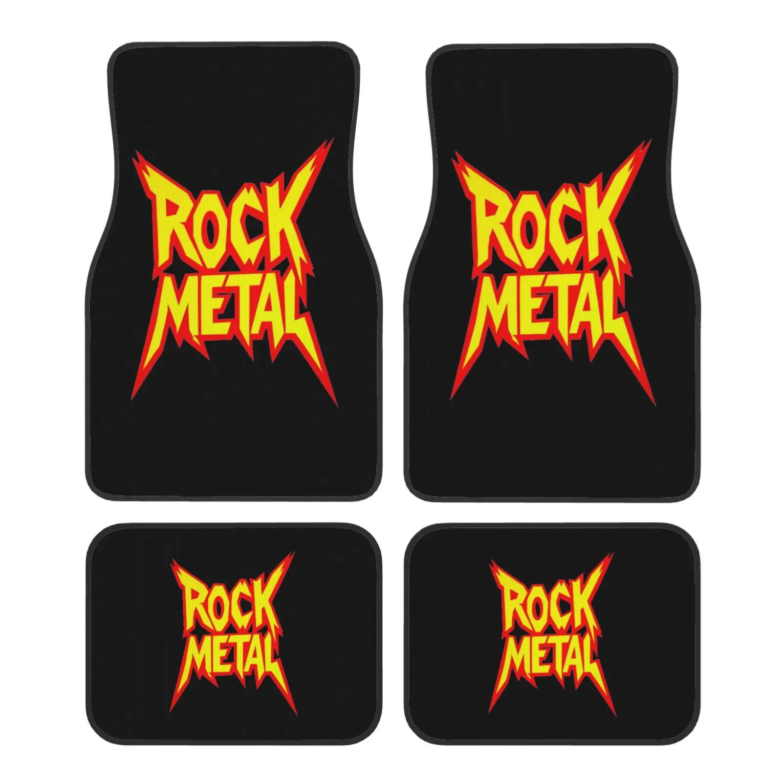 

Rock Metal Text Printing Car Floor Mats Non-Slip Carpets Rugs Front & Rear Car Foot Mats Set of 4 Pcs Auto Accessories Decor