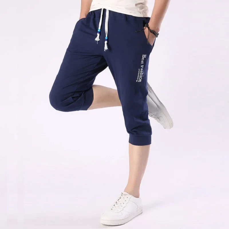 2024 New in Men\'s Short Summer 3/4 Pant Men Long Sport Bermuda Male Casual Breeches Sweat Beach Below Knee Length Big Size Large