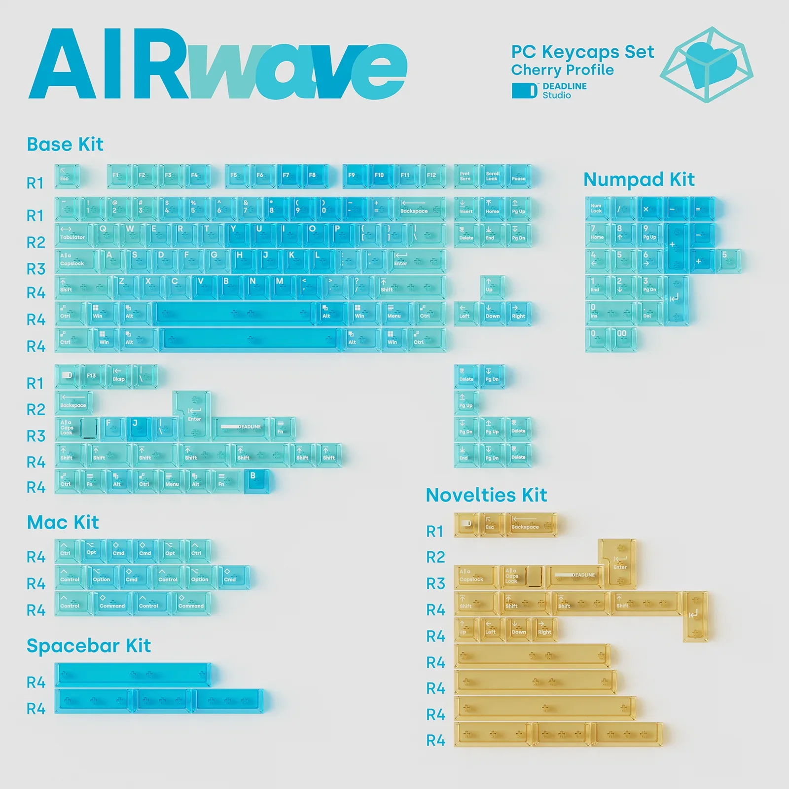 Imagem -02 - Deadline Airwave Teclado Personalizado pc Keycap Base Kit Transparente Gradiente Azul Novidades Kit Numpad Mac Presentes