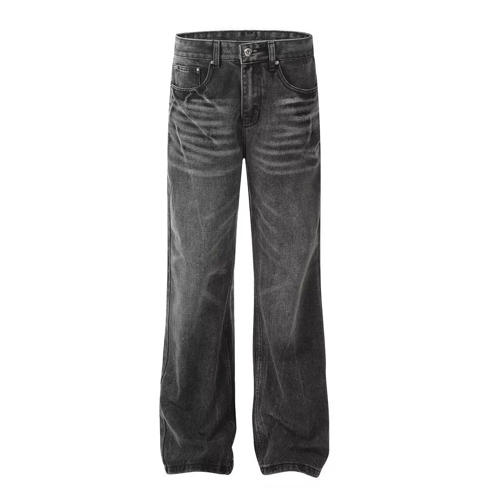 Fashion 2026 Retro Luxury Washed Old Lightning Crack Jeans Men's Women's Casual Trousers Slightly Pulled Baggy Straight Pants