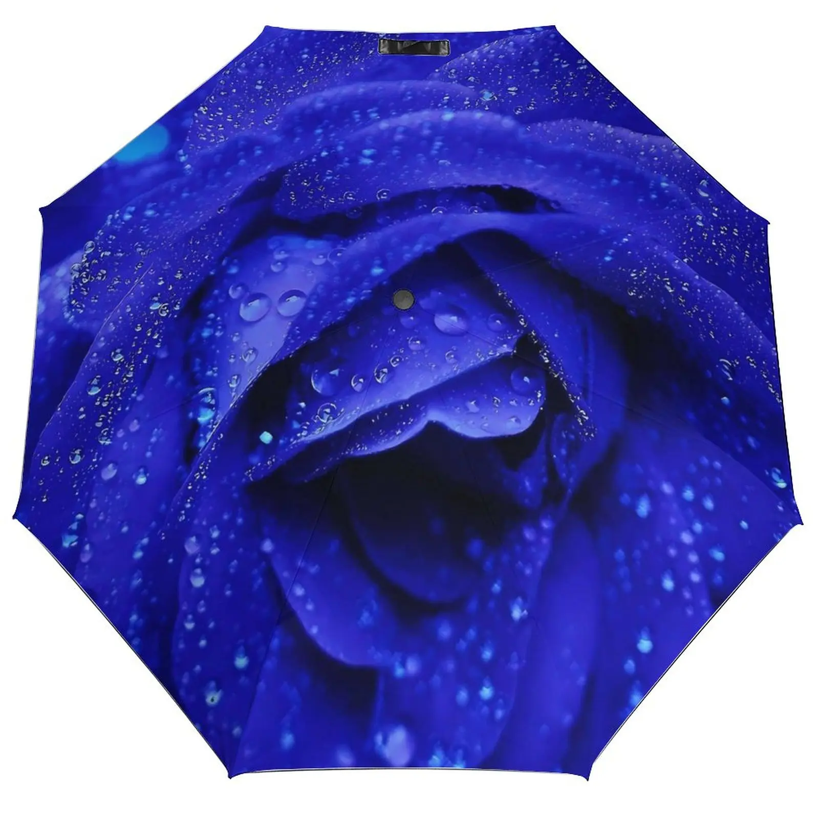 Blue Fower Umbrella Rose Print Waterproof Automatic Umbrella Unique Painting Portable Beach Umbrella