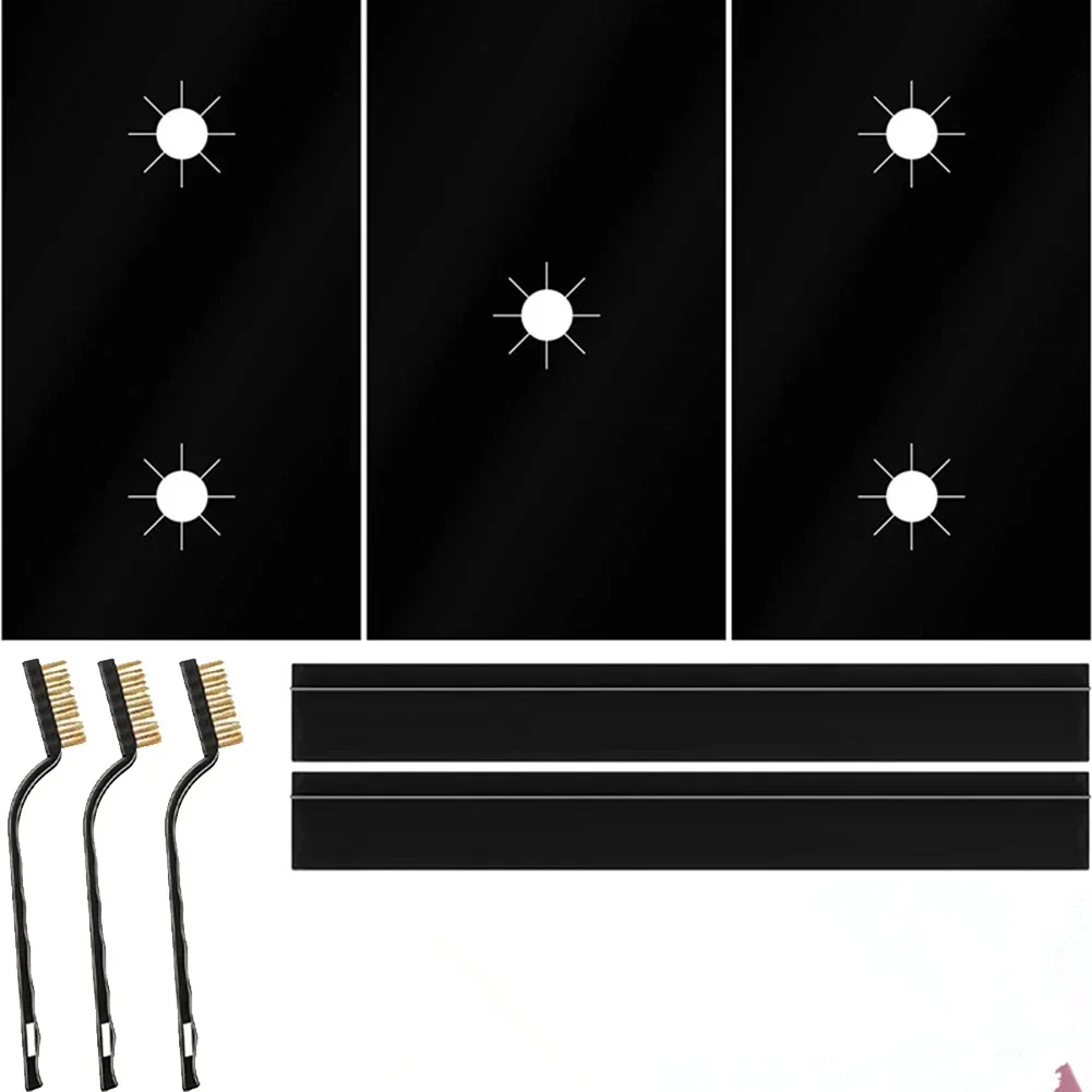 5 Hole Gas Stove Protective Cover Fiberglass Cleaning Mat Set with Cleaning Brushes and Seam Strips for Maintenance