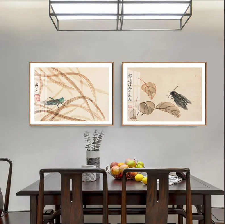 Teahouse Decor Chinese Famous Canvas Painting Qi Baishi Fruit Peach Zen Wall Art Poster Picture Print Office Living Room Home