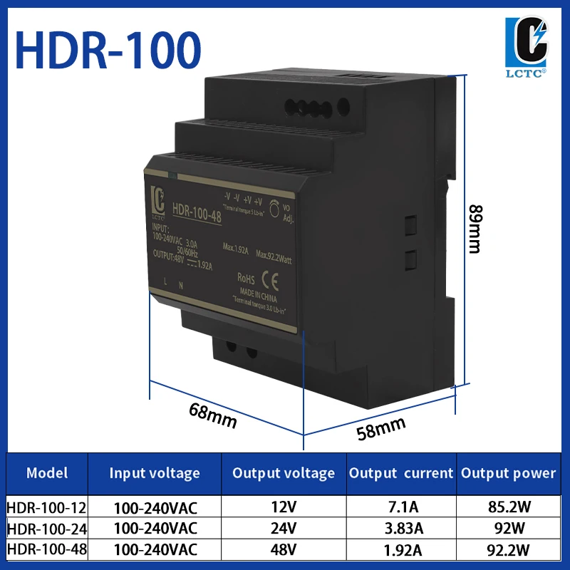 Schaltnetzteil 5 V/12 V/24 V/48 V DIN-Schienen-Netzteil AC zu DC HDR-15/30/60/100/150 W LED-DC-Schaltnetzteil